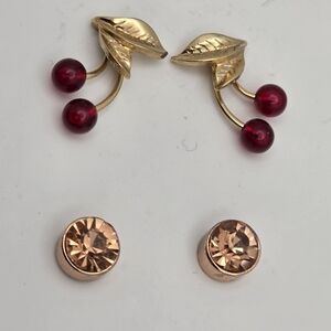 AVON 80's Cherry Convertible Pierced Earrings Goldtone + Extra Earrings Gift